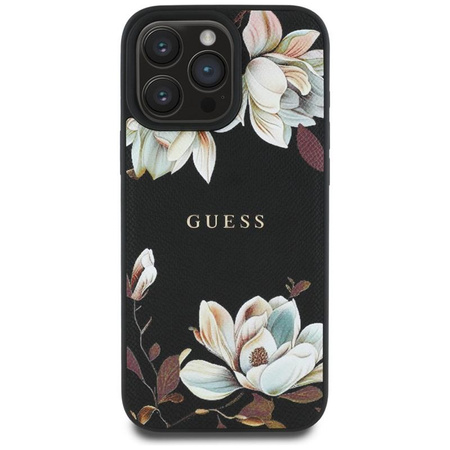 Guess Grained Printed Flower Pattern MagSafe - Case for iPhone 16 Pro Max (black)