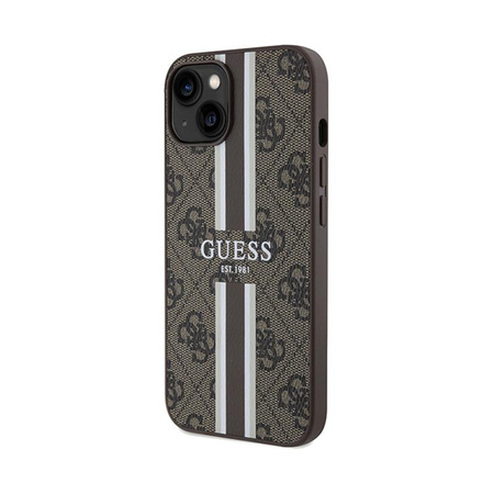 Guess 4G Étui MagSafe à rayures imprimées - iPhone 15 (marron)