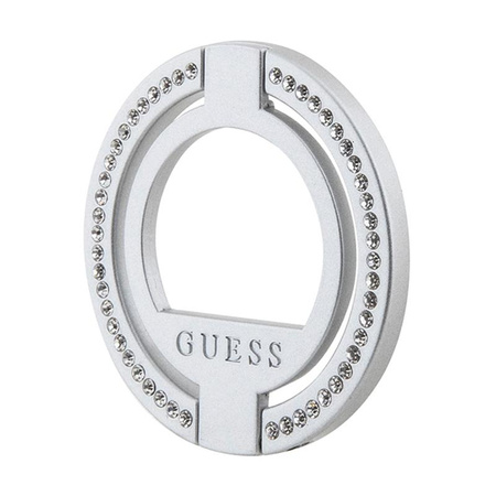 Guess MagSafe Ring Stand Rhinestone - Magnetic finger holder for phone with stand function (Silver)