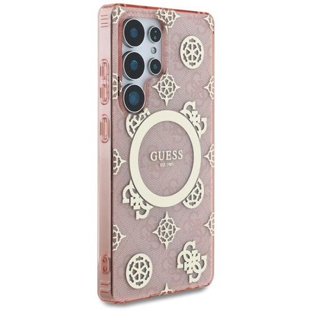 Guess 4G Background Gold Electroplated Peony Pattern MagSafe - Pouzdro pro Samsung Galaxy S25 Ultra (růžový)