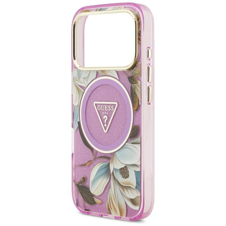 Guess IML Glitter Flowers Triangle MagSafe - Case iPhone 17 Pro (purple)