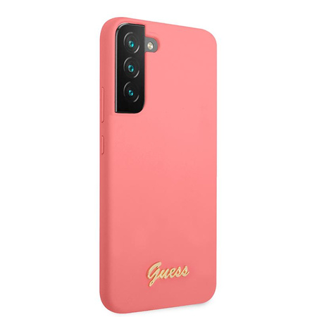 Guess Silicone Script Metal Logo - Etui Samsung Galaxy S22 (fuksja)