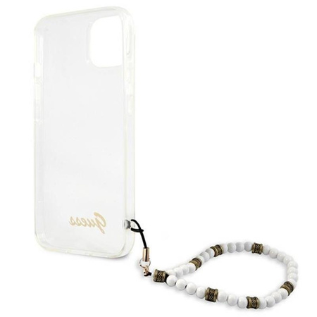 Guess White Pearl Strap - Coque iPhone 15 / 14 / 13 (Transparent)