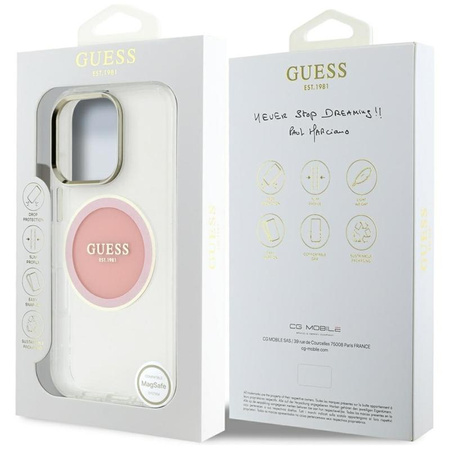 Guess IML Metallfarbener Kreis Klassisches Logo MagSafe - Gehäuse für iPhone 16 Pro Max (rosa)