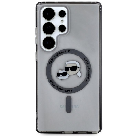 Karl Lagerfeld Button Karl & Choupette Heads Printed Logo MagSafe - Hülle für Samsung Galaxy S25 Ultra (Schwarz)