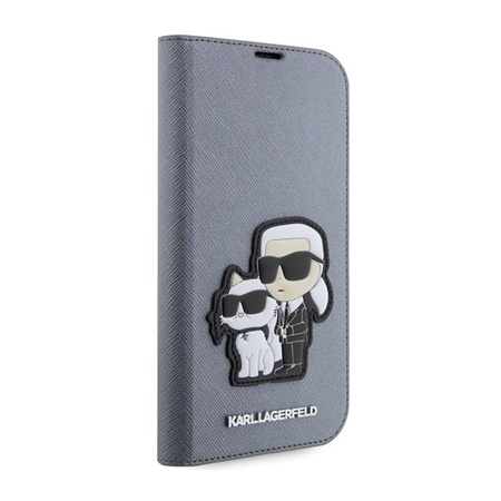 Karl Lagerfeld Booktype NFT Saffiano Karl & Choupette - Coque iPhone 14 Pro Max (Argent)