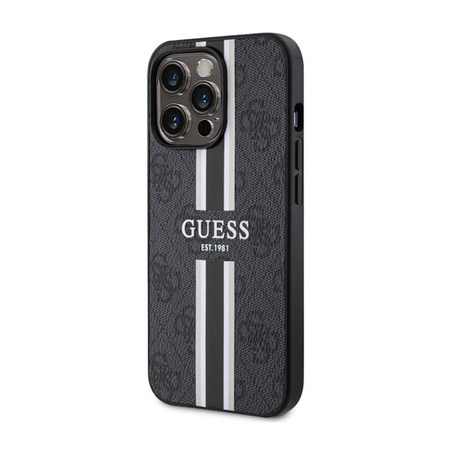 Pouzdro Guess 4G MagSafe s potiskem pruhů - iPhone 13 Pro Max (černé)