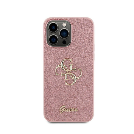 Guess Glitter Script Big 4G - pouzdro pro iPhone 15 Pro (růžové)