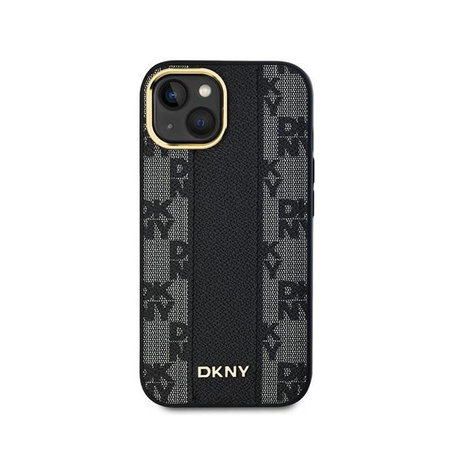 DKNY Leather Checkered Mono Pattern MagSafe - Hülle für iPhone 15 / 14 / 13 (Schwarz)
