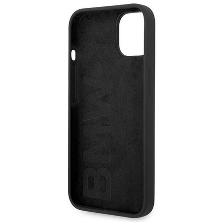 BMW Liquid szilikon tok fém logó - iPhone 14 tok (fekete)
