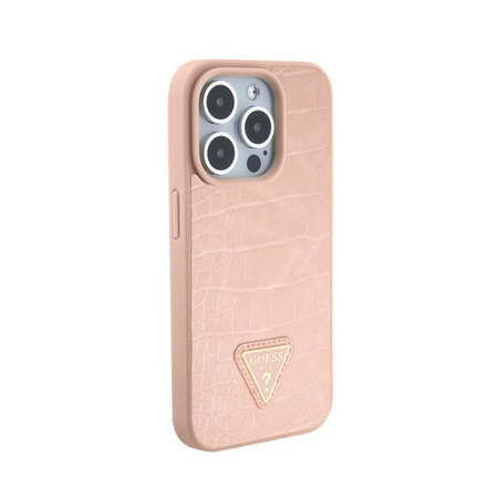 Guess Croco Triangle Metal Logo - pouzdro pro iPhone 15 Pro (růžové)