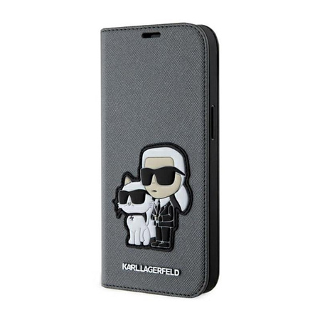 Karl Lagerfeld Booktype NFT Saffiano Karl & Choupette - Coque iPhone 14 (Argent)