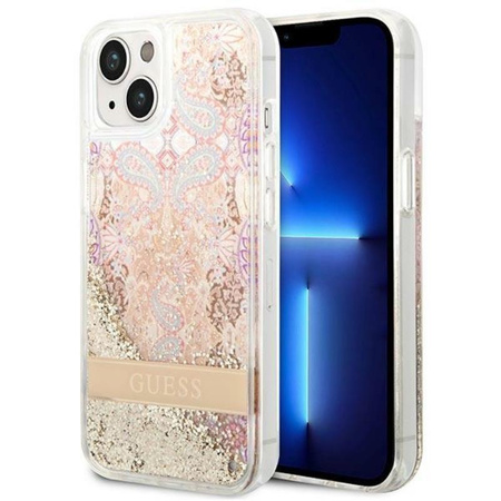 Guess Liquid Glitter Paisley - Coque pour iPhone 14 Plus (Or)