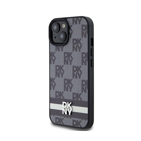 DKNY Leather Checkered Mono Pattern & Printed Stripes - iPhone 14 / 15 / 13 Case (black)