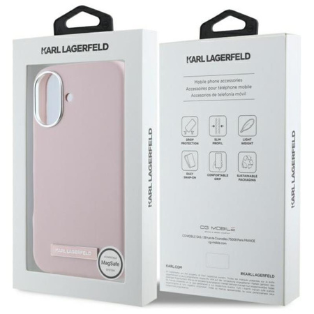 Karl Lagerfeld FW fémlemez MagSafe - iPhone 16 tok (rózsaszín)