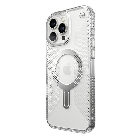 Speck Presidio Perfect-Clear Grip ClickLock & MagSafe - iPhone 16 Pro Max Case (Clear / Chrome Finish / Serene Silver)