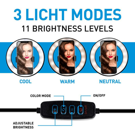 Grundig - LED-Ringlicht mit Stativ für Fotos, Selfie, Make-up