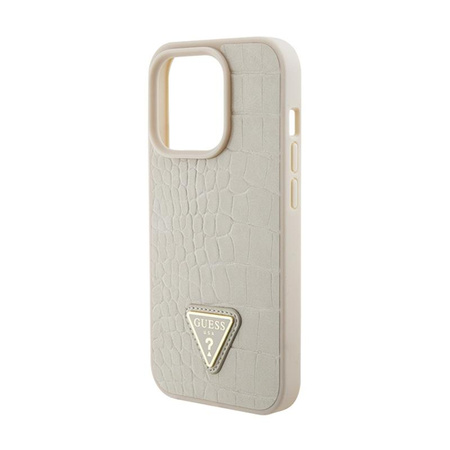 Guess Croco Triangle Metal Logo - pouzdro pro iPhone 15 Pro Max (zlaté)