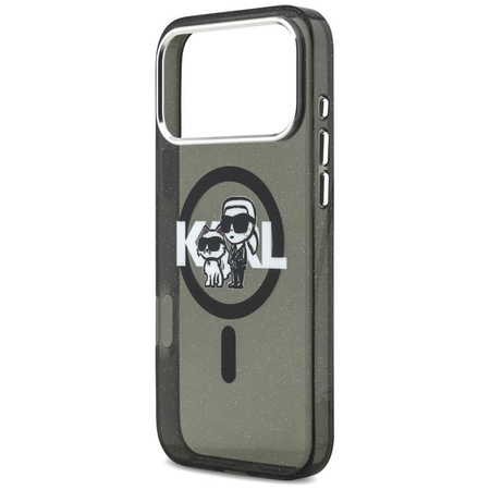 Karl Lagerfeld IML Glitter Karl & Choupette Sketch Logo MagSafe - Hülle für iPhone 17 Pro Max (schwarz)