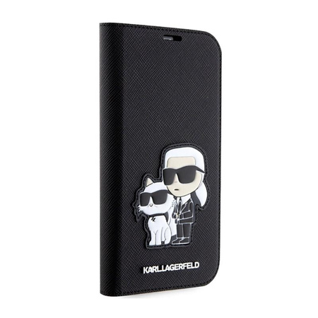 Karl Lagerfeld Booktype NFT Saffiano Karl & Choupette - Tasche für das iPhone 14 Pro (Schwarz)