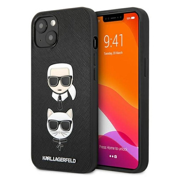 Karl Lagerfeld Saffiano Karl & Choupette Embossed Heads - Etui iPhone 13 (czarny)