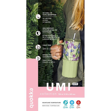 Quokka Umi - Mug thermique en acier inoxydable de 720 ml avec paille et base en silicone (Noir)