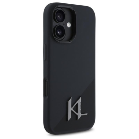 Karl Lagerfeld Silicone Shadow Metal Initial MagSafe - Coque pour iPhone 16 (noir)