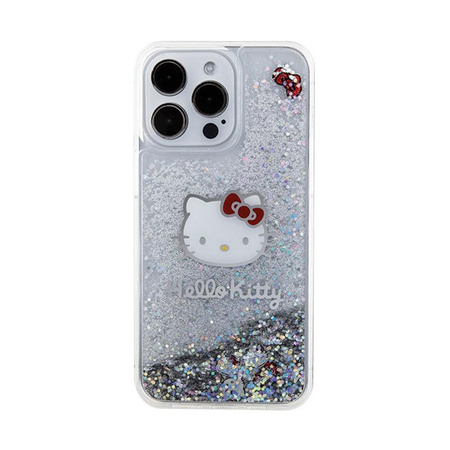 Hello Kitty Liquid Glitter Charms Kitty Head - Hülle für iPhone 15 Pro Max (silber)