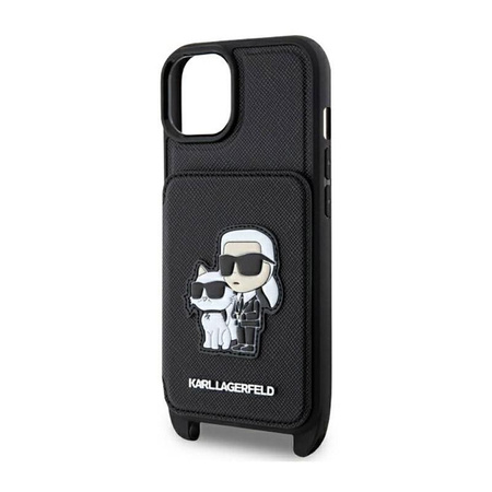 Karl Lagerfeld Crosssbody NFT Saffiano Karl & Choupette - Coque pour iPhone 14 Plus (Noir)