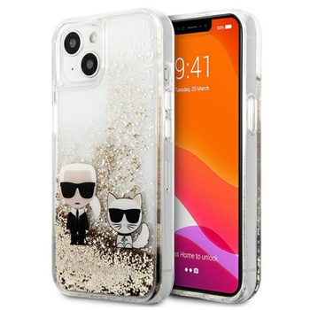 Karl Lagerfeld Liquid Glitter Karl & Choupette - iPhone 13 Mini Case (Gold)
