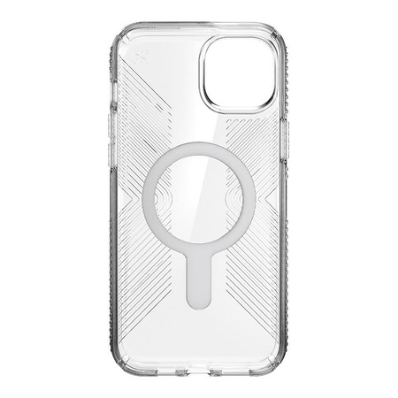 Speck Presidio Perfect-Clear Grip ClickLock & MagSafe - Coque iPhone 15 Plus / iPhone 14 Plus (Clair / Finition Chrome / Argent Serein)