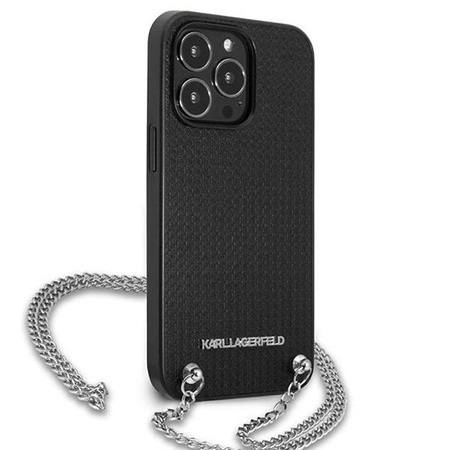 Karl Lagerfeld Leather Textured and Chain - Etui iPhone 13 Pro (czarny)