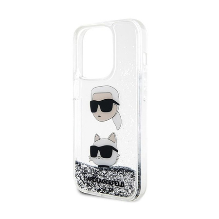 Karl Lagerfeld Liquid Glitter Karl & Choupette Heads - iPhone 14 Pro Case (silver)