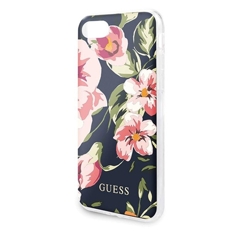 Guess Flower Shiny Collection N3 - Coque iPhone SE 2020 / 8 / 7 (Marine)