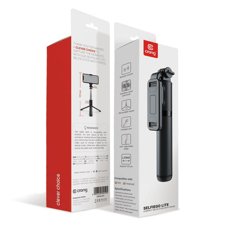 Crong SelfieGo Lite – Kompaktowy selfie stick Bluetooth tripod (czarny)