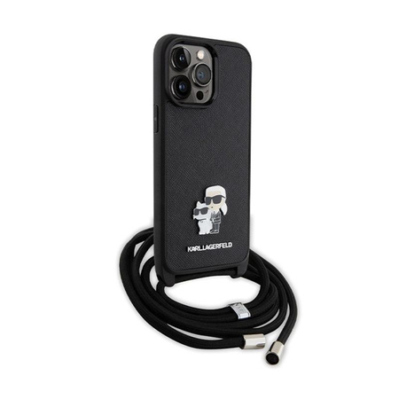 Karl Lagerfeld Crossbody Saffiano Metal Pin Karl & Choupette - iPhone 14 Pro Max Tasche (Schwarz)