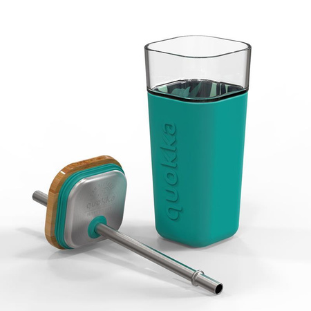 Quokka Liquid Cube - Mug en verre 540 ml avec paille en acier inoxydable (Inner Tropical Flow)