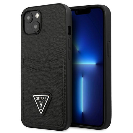 Pouzdro Guess Saffiano Double Card Triangle - iPhone 13 (černé)