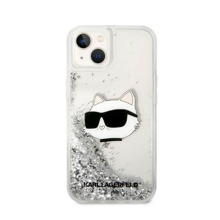 Karl Lagerfeld Liquid Glitter NFT Choupette Head - pouzdro pro iPhone 14 (stříbrné)