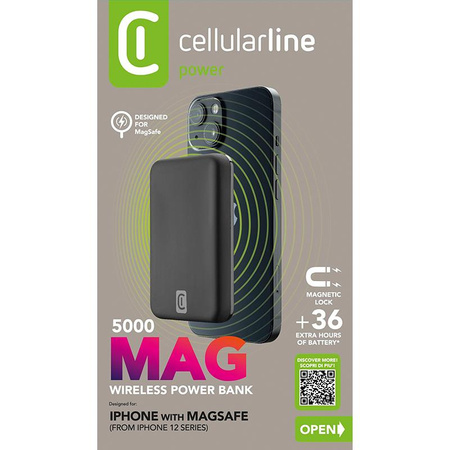 Cellularline MAG 5000 - 5000mAh 7.5W MagSafe inductive power bank (black)