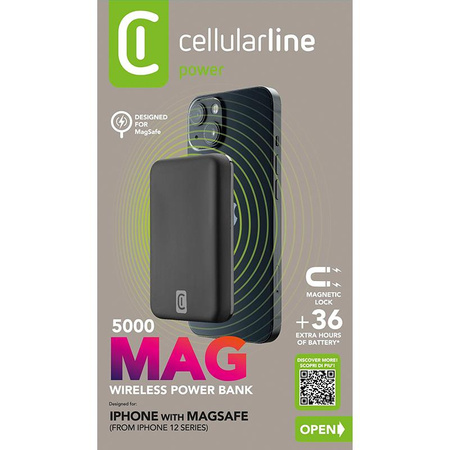 Cellularline MAG 5000 - 5000mAh 7.5W MagSafe induktív energiabank (fekete)