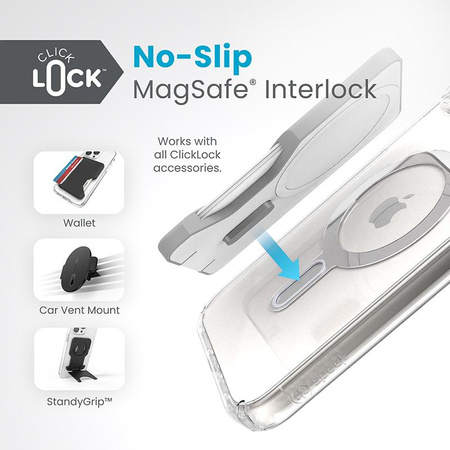 Speck Presidio Perfect-Clear ClickLock & Magsafe - pouzdro pro iPhone 15 Plus / iPhone 14 Plus (čiré / chromové provedení / stříbrná barva)