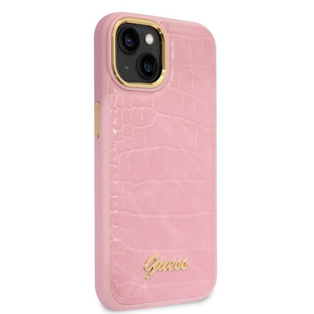 Guess Croco Collection - pouzdro pro iPhone 14 Plus (růžové)