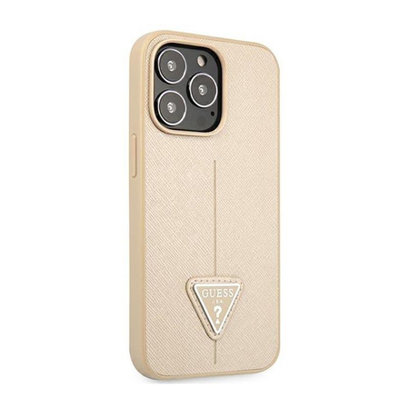 Guess Saffiano háromszög logós tok - iPhone 14 Pro tok (bézs)