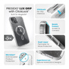 Speck Presidio Lux Grip ClickLock & Magsafe - Coque pour iPhone 15 Plus (Transparente / Finition Chrome / Argent Serein)