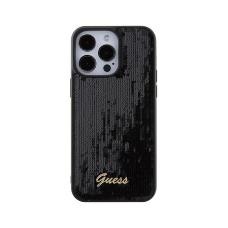 Guess Sequin Script Metal - Coque iPhone 15 Pro Max (noir)