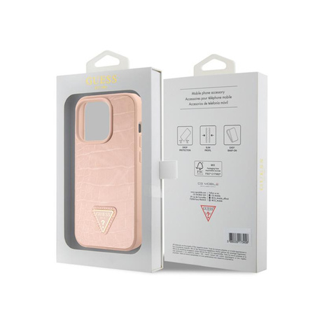 Guess Kroko-Dreieck Metall-Logo - iPhone 15 Pro Tasche (rosa)