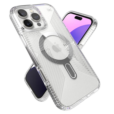 Speck Presidio Perfect-Clear Grip ClickLock & MagSafe - iPhone 16 Pro Max Case (Clear / Chrome Finish / Serene Silver)