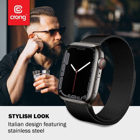 Crong Milano Steel - Rozsdamentes acél szíj Apple Watch 38/40/41 mm-es órához (fekete)