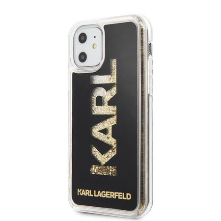 Karl Lagerfeld Logo Karl Liquid Glitter - pouzdro pro iPhone 11 (černé/zlaté třpytky)